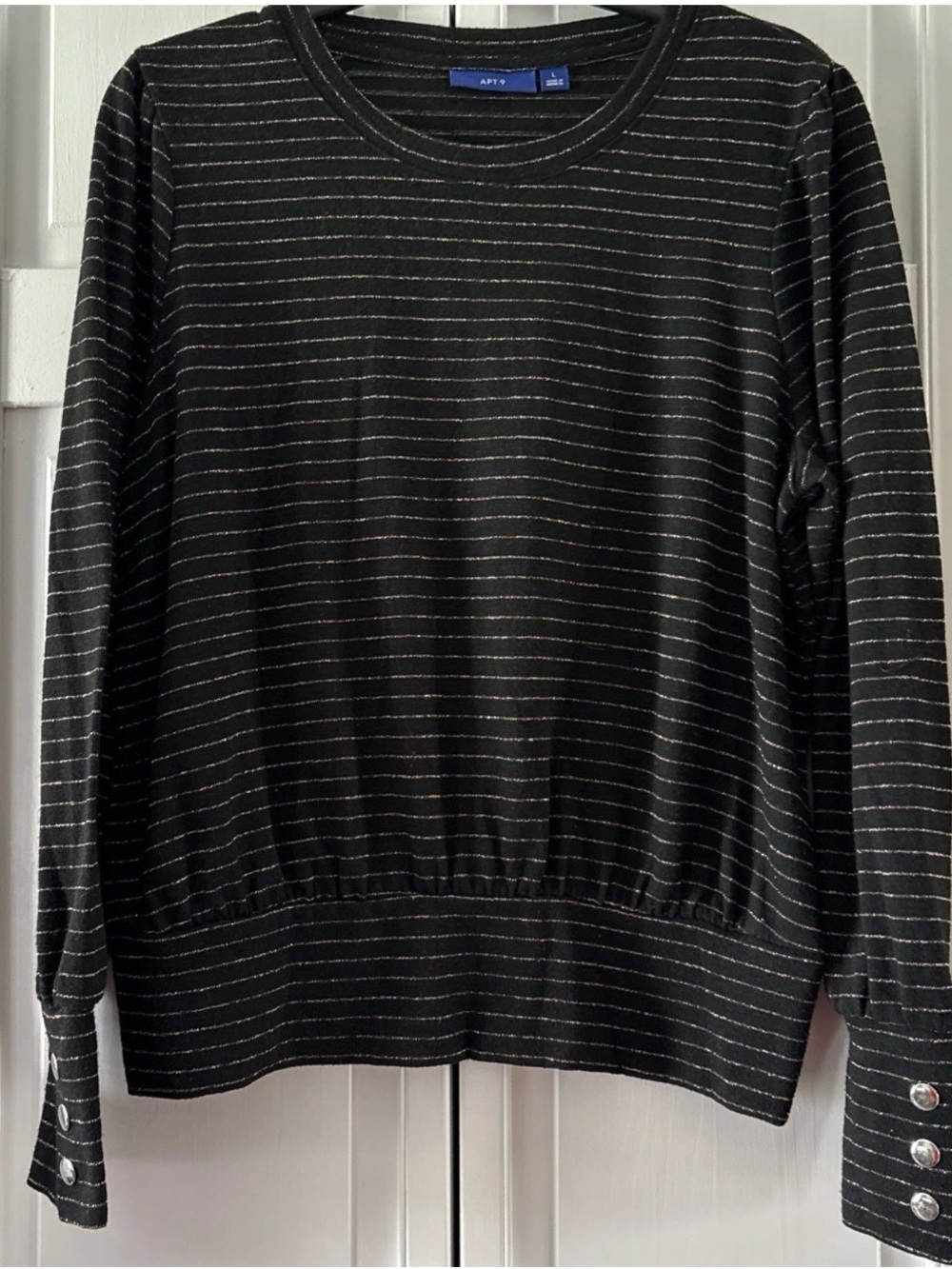 Apt. 9 Black Crewneck Sweater with Silver Stripe Detail